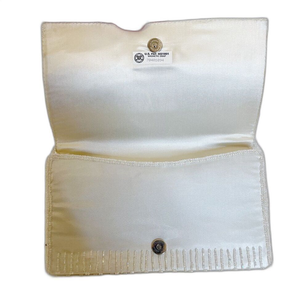 Vintage 80s La Regale White Beaded Evening Bag Clutch Structured - Picture 4 of 8